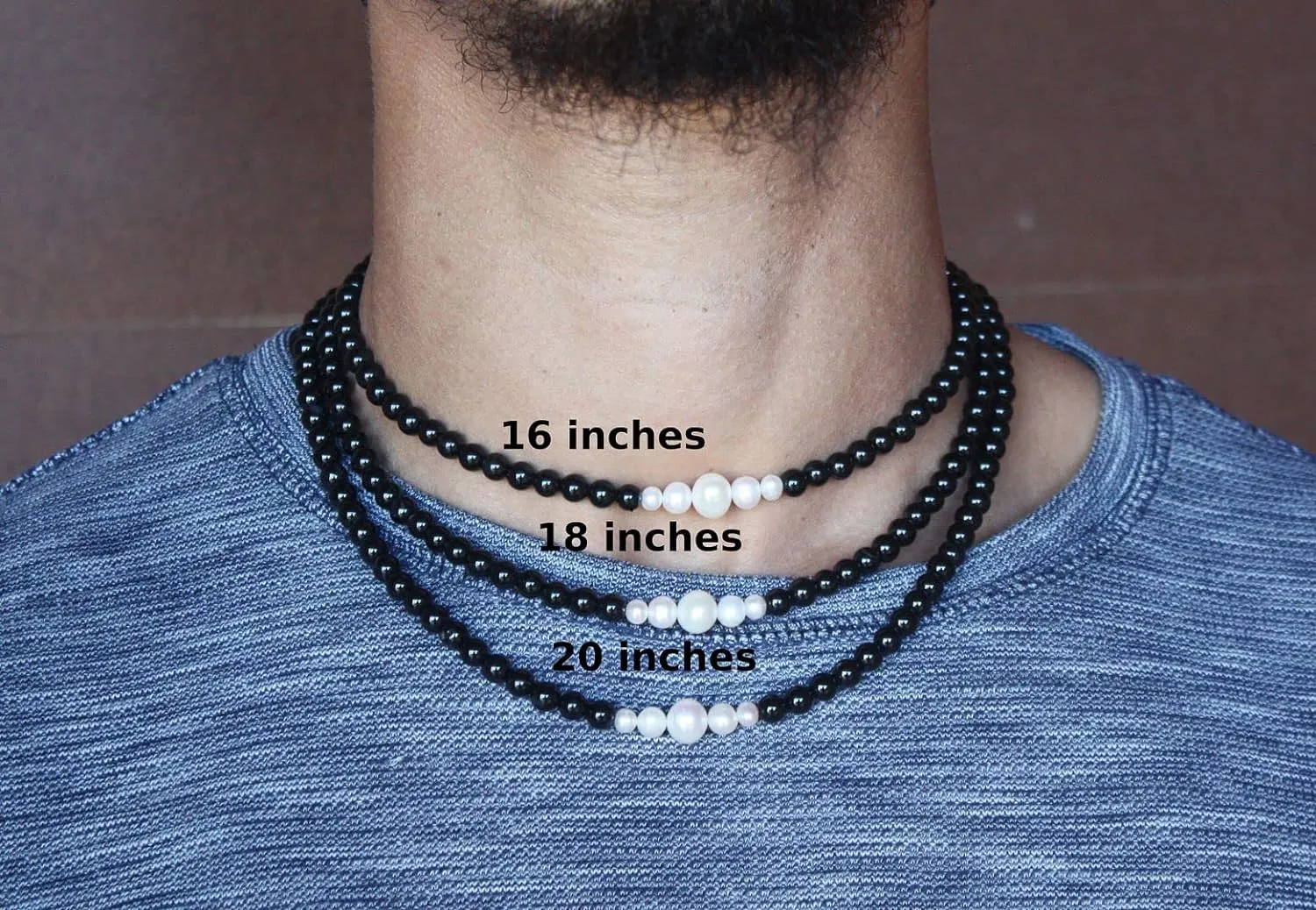| Handmade Fresh Water Pearl Necklace for Men - Easy Lock Clasp Black Onyx Stones Womens Necklace | Genuine Real Choker Jewelry Gift for Fashion, Womens, Mens, & Teens | 16