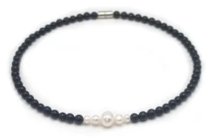 | Handmade Fresh Water Pearl Necklace for Men - Easy Lock Clasp Black Onyx Stones Womens Necklace | Genuine Real Choker Jewelry Gift for Fashion, Womens, Mens, & Teens | 16