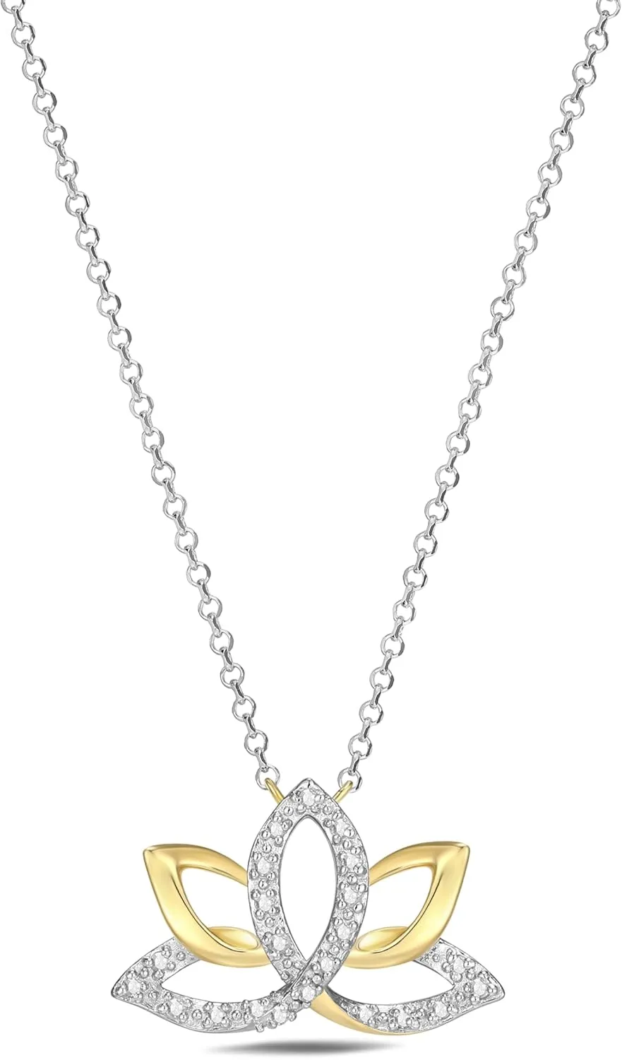 0.1 Ct Diamond Pendant Necklace for Women, 18K Gold Plated 925 Sterling Silver Butterfly, Lotus Flower, Heart or Star Diamond Necklace, April Birthstone Jewelry Gifts, 18" 2" Extender