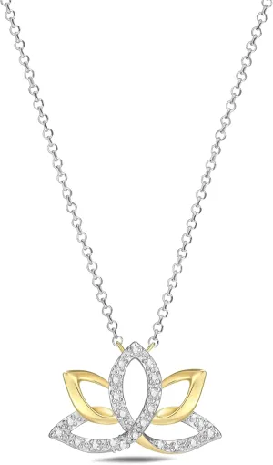 0.1 Ct Diamond Pendant Necklace for Women, 18K Gold Plated 925 Sterling Silver Butterfly, Lotus Flower, Heart or Star Diamond Necklace, April Birthstone Jewelry Gifts, 18" 2" Extender