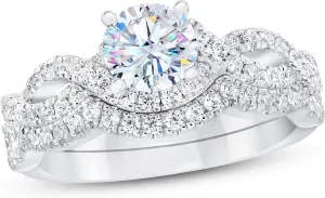 1-1/2 Carat (ctw) Bridal Set Moissanite engagement rings for women Platinum Plated Silver ring Moissanite rings
