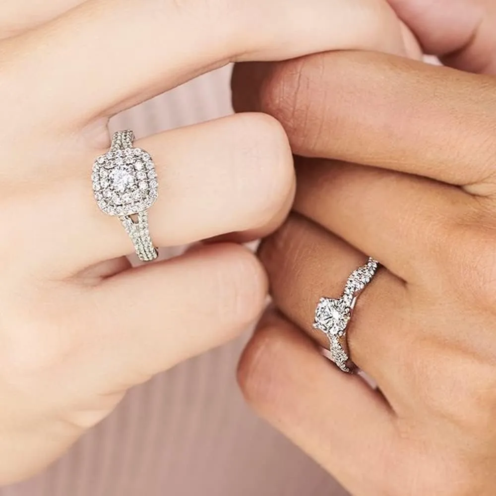 1-1/2 Carat (ctw) Bridal Set Moissanite engagement rings for women Platinum Plated Silver ring Moissanite rings