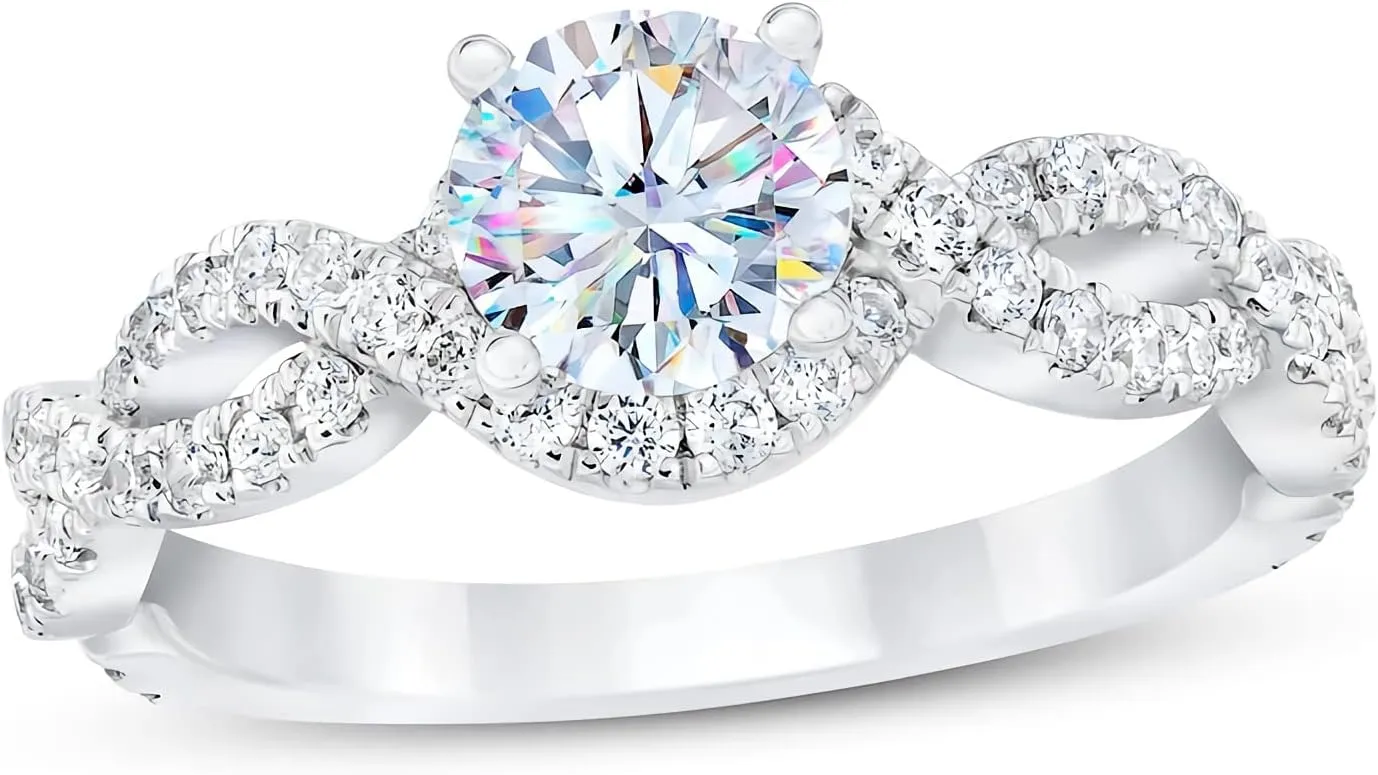 1-1/2 Carat (ctw) Bridal Set Moissanite engagement rings for women Platinum Plated Silver ring Moissanite rings