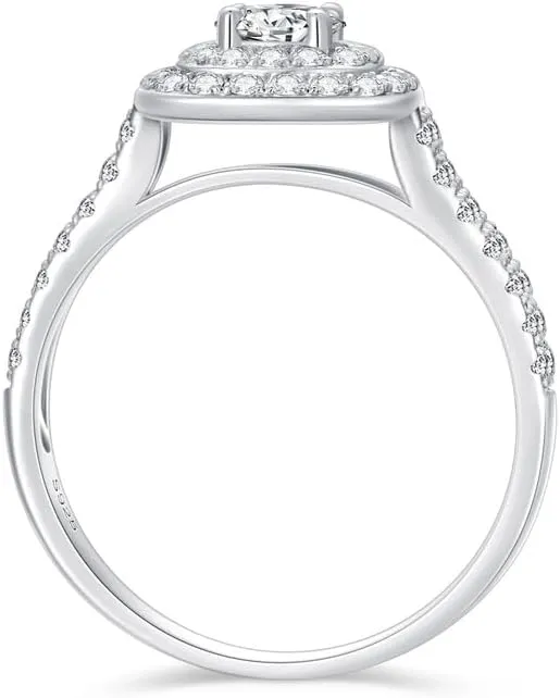 1-1/2 Carat (ctw) Moissanite Engagement Rings for Women Platinum Plated Silver Ring Moissanite Rings Set