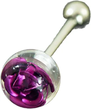 1 Pc Titanium Rose Embedded In Clear Ball Tongue Ring 14g 5/8' 10mm Rose Ball Purple Body Unique Jewelry Delicate Design Piercing Steel Surgical For Women
