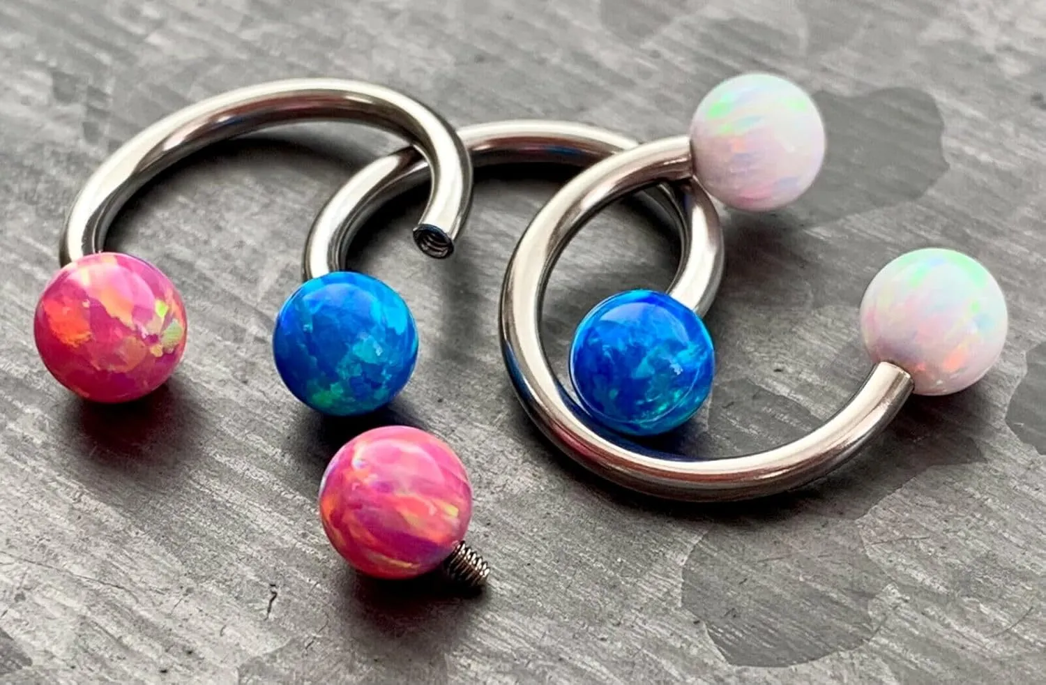 1 Piece Stunning Opal Ball Circular Barbell Horseshoe Lip Nipple Septum Ring - Cartilage Tragus - Body Jewelry
