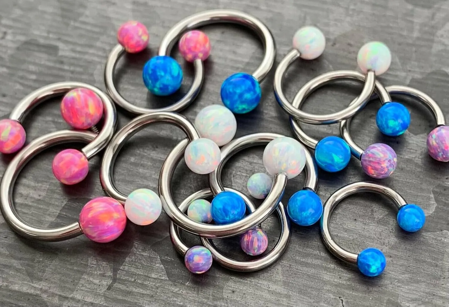 1 Piece Stunning Opal Ball Circular Barbell Horseshoe Lip Nipple Septum Ring - Cartilage Tragus - Body Jewelry