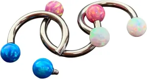 1 Piece Stunning Opal Ball Circular Barbell Horseshoe Lip Nipple Septum Ring - Cartilage Tragus - Body Jewelry