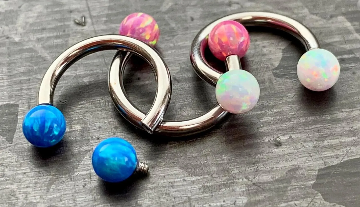 1 Piece Stunning Opal Ball Circular Barbell Horseshoe Lip Nipple Septum Ring - Cartilage Tragus - Body Jewelry