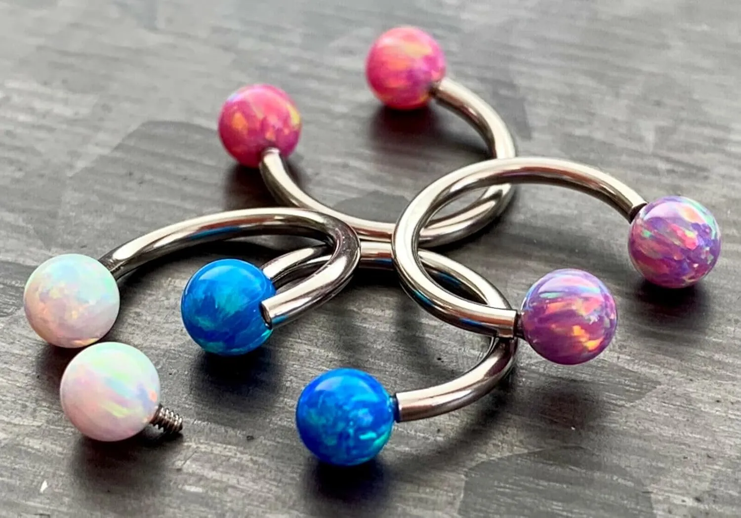1 Piece Stunning Opal Ball Circular Barbell Horseshoe Lip Nipple Septum Ring - Cartilage Tragus - Body Jewelry