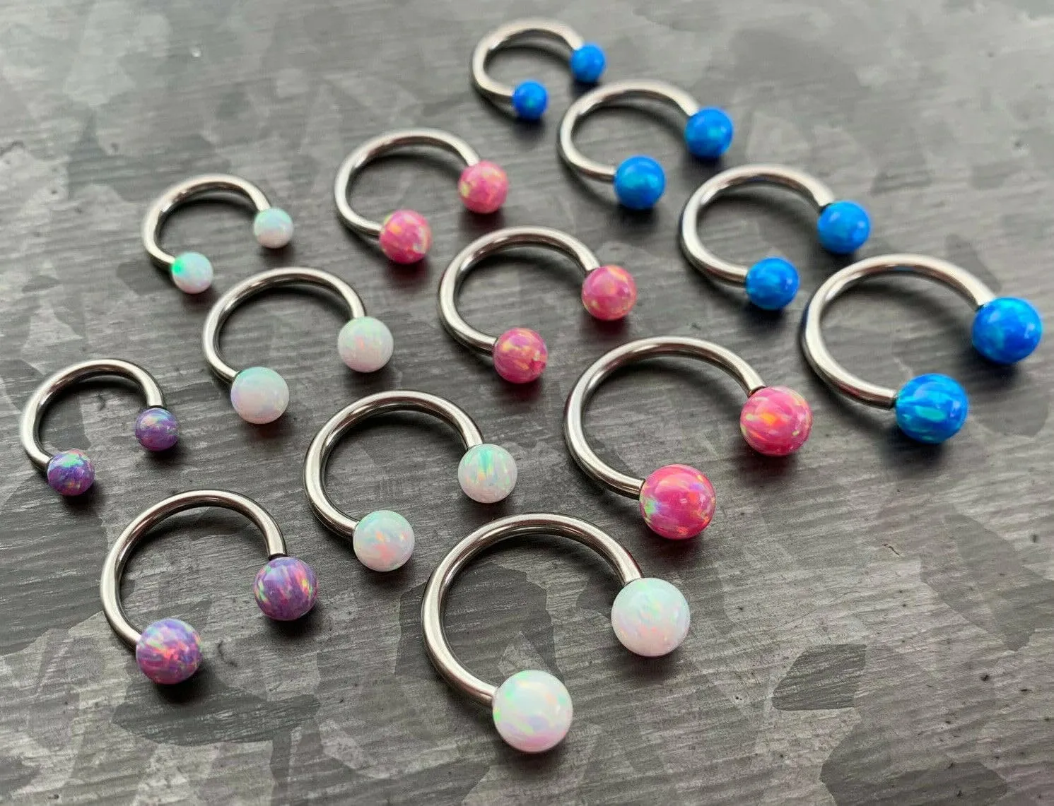 1 Piece Stunning Opal Ball Circular Barbell Horseshoe Lip Nipple Septum Ring - Cartilage Tragus - Body Jewelry