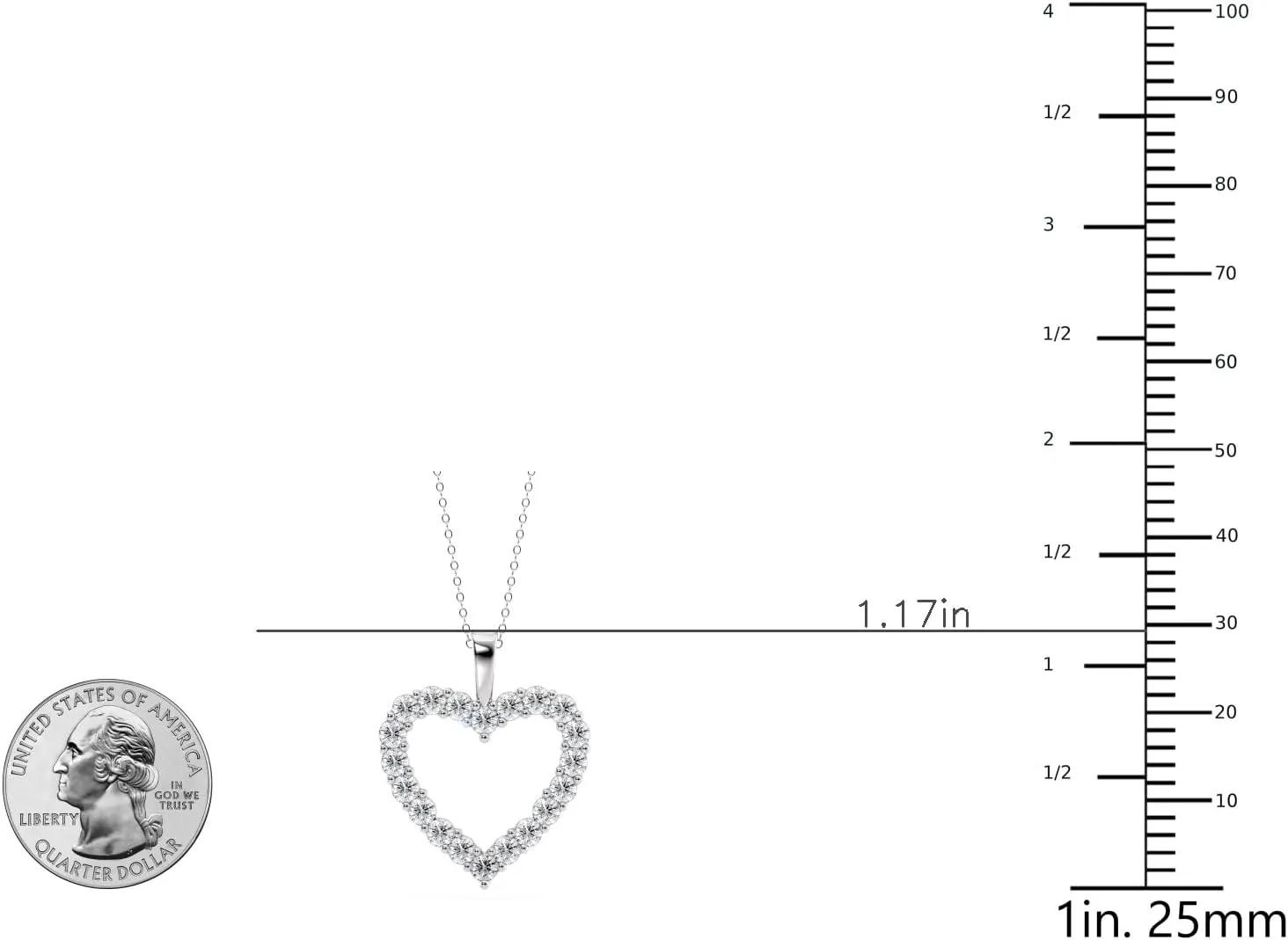 1 to 3 Carat Lab Grown Diamond Classic Heart Pendant Necklace for Women I 14k White Gold Pendant I 16 to 18 Inch Adjustable Silver Chain (E-F, VS1, cttw) I Lobster Claw Clasp