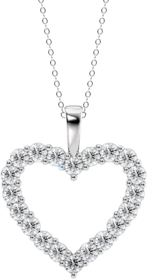 1 to 3 Carat Lab Grown Diamond Classic Heart Pendant Necklace for Women I 14k White Gold Pendant I 16 to 18 Inch Adjustable Silver Chain (E-F, VS1, cttw) I Lobster Claw Clasp