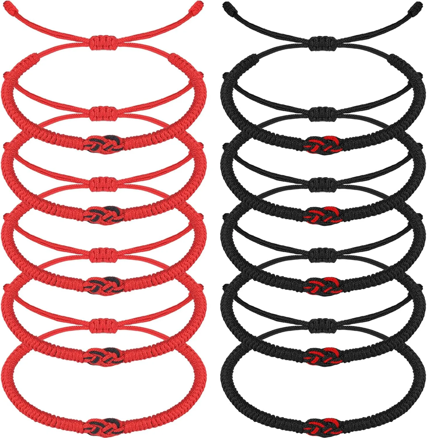 10 Pcs Matching Bracelets for Couples Knots Red Black String Bracelet of Fate Long Distance Relationship Gift Good Lucky Gift for Girlfriend Boyfriend Women Men Family