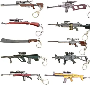 10 PCS Miniature Metal Gift Sniper Rifle Gun Model Bag Accossories Pendant Keychains Key Rings