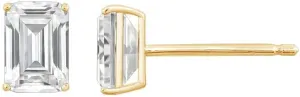 10K or 14K Real Solid Gold Stud Earrings for Women | White or Yellow Gold Emerald Cut Solitaire Studs | 0.5 to 4 Carat Cubic Zirconia CZ Simulated Diamond