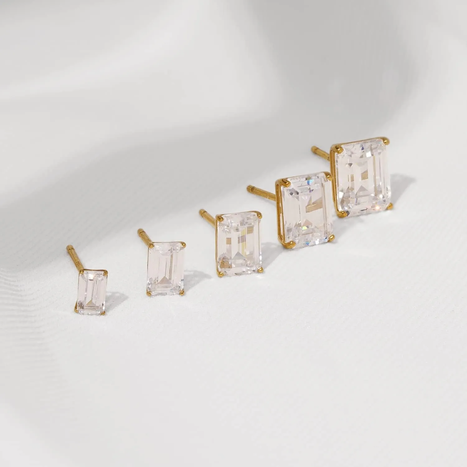 10K or 14K Real Solid Gold Stud Earrings for Women | White or Yellow Gold Emerald Cut Solitaire Studs | 0.5 to 4 Carat Cubic Zirconia CZ Simulated Diamond
