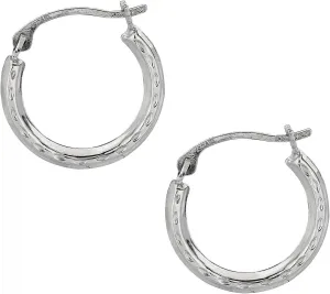 10K White Gold Tubular Hoop Round Hoop Fancy Earrings