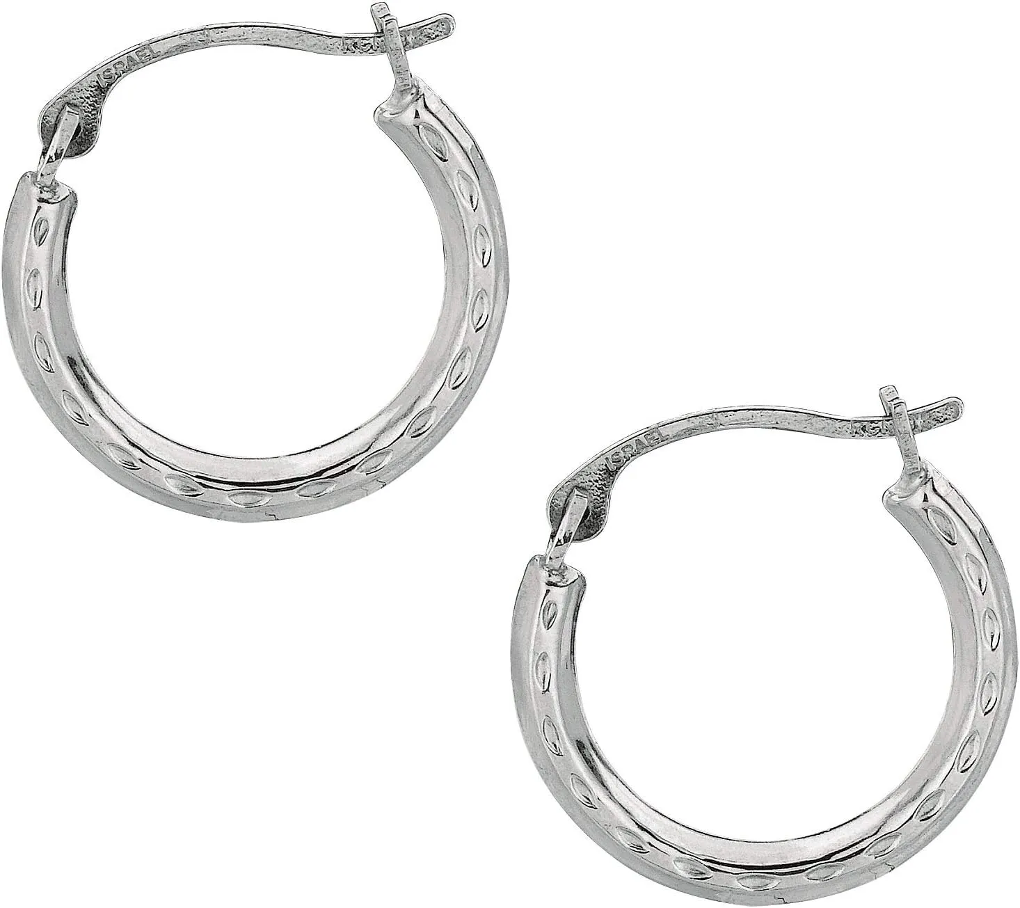 10K White Gold Tubular Hoop Round Hoop Fancy Earrings