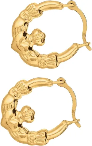 10k Yellow Gold Claddagh Hoop Tubular Earrings - 12mm