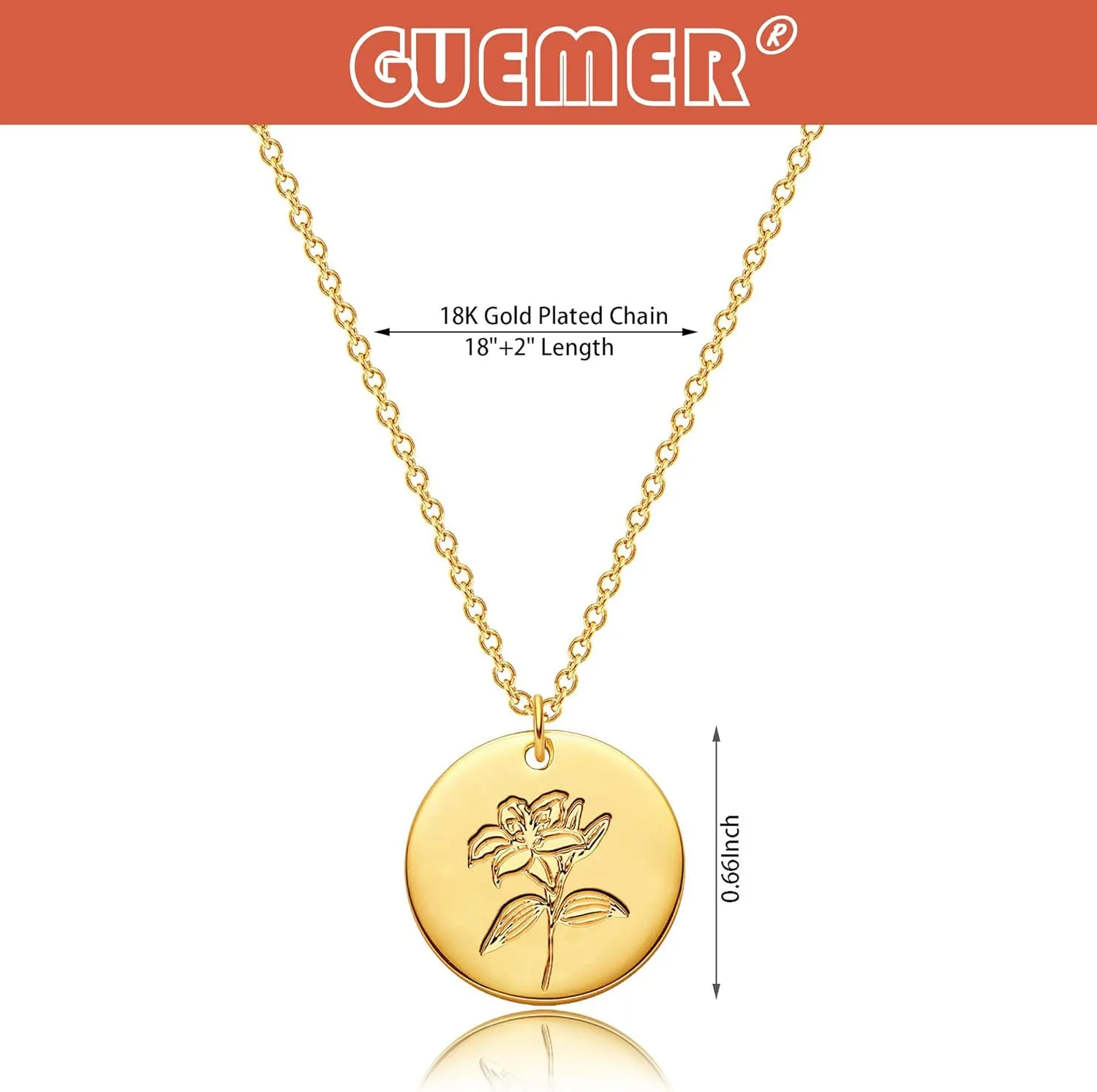 12 Birth Month Flower Pendant Necklace 14K Gold Plated Dainty Simple Month Birth Floral Disc Pendant Engrave Coin Necklace Minimalist Delicate Custom Personalized Jewelry Mom Daughter BFF Gift