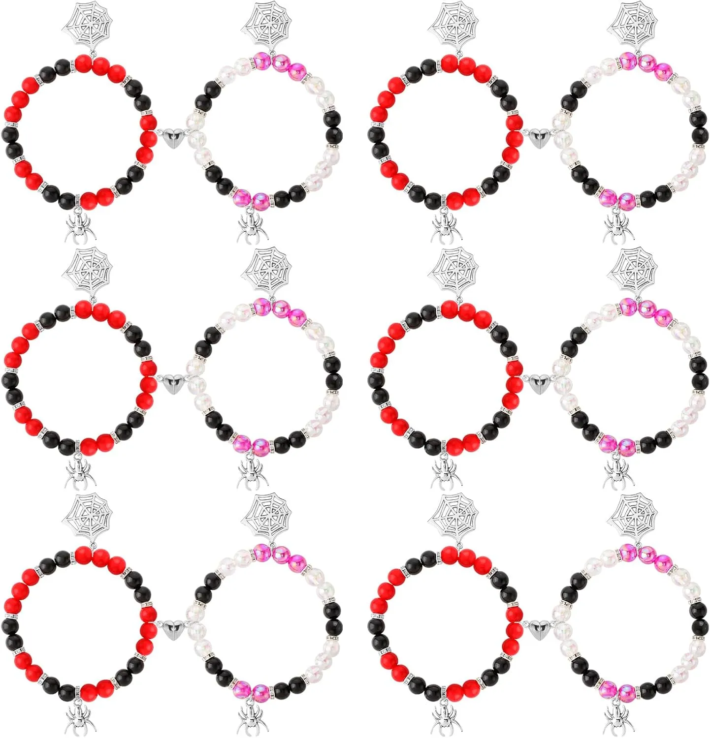 12 Pcs Valentine's Day Spider Matching Bracelets for Couples Magnetic Spider Friendship Bracelets Heart Charm Stone Beads Jewelry for Women Men Long Distance Jewelry Gifts