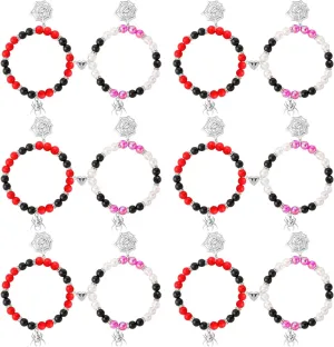 12 Pcs Valentine's Day Spider Matching Bracelets for Couples Magnetic Spider Friendship Bracelets Heart Charm Stone Beads Jewelry for Women Men Long Distance Jewelry Gifts