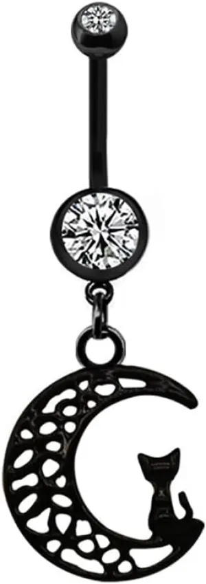 14G Black Stainless Steel Belly Button Rings for Women CZ Moon Heart Ghost Dangle Belly Naval Rings Belly Navel Barbell Belly Piercing Jewelry