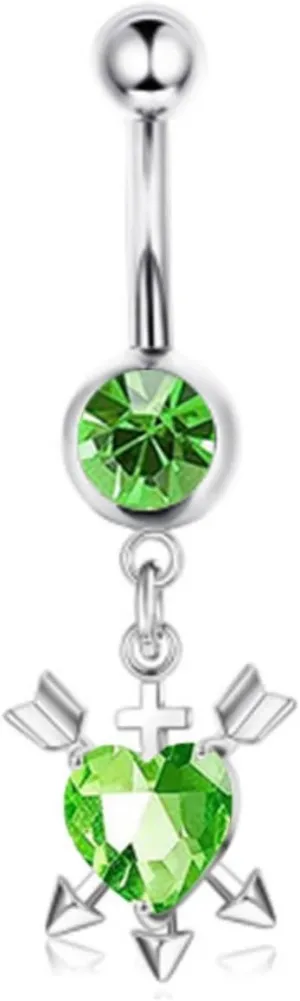14G Stainless Steel Belly Button Rings Green Arrow Heart Navel Ring CZ Barbell for Women Belly Piercing Jewelry Body Retainer