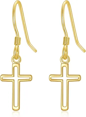 14K Gold Cross Drop Dangle Earrings for Women, Simple Dainty Faith Cross Dangle Earrings for Wife Mother Religious Gift