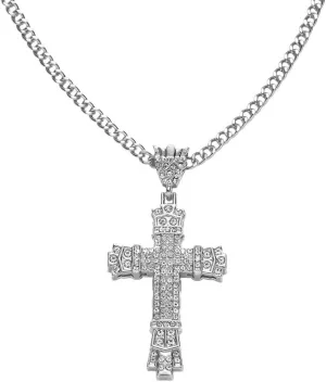 14K Gold Cross Necklace.Jesus Amulet Cross Crystal Pendant Cuban Chain Hip-Hop Jewelry Catholic Christian Gift