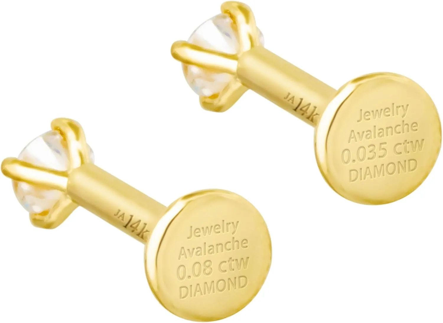 14K Gold Diamond Labret Monroe Stud 16G 6mm-8mm Post Flat Disk Bottom Prong Set 2mm Genuine Round Brilliant Cut Diamond Lip Ring Tragus Stud