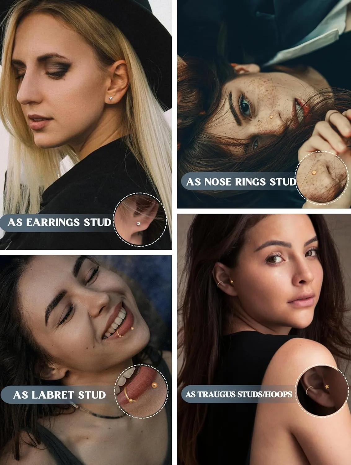 14K Gold Filled Nose Rings 20G Nose Rings Hoops Studs - Straight or L Shaped 316L Stainless Steel Small Nose Studs - CZ Hypoallergenic Nose Piercing Jewelry for Women Men 15Pcs