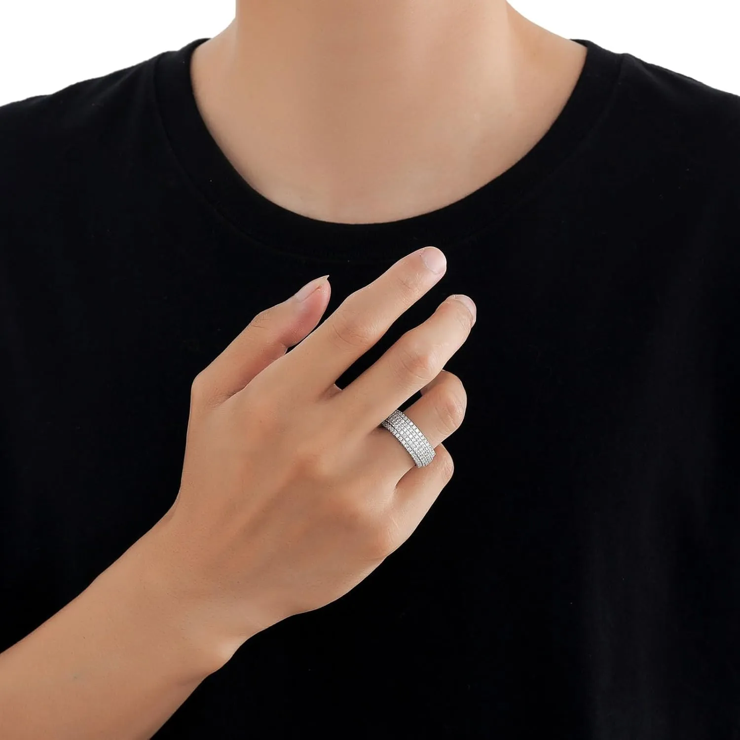 14K Gold Micro-Inlaid Five-Row Moissanite Ring, Hip-Hop Style Men's Ring, A Brilliant Gift for Those with a Love for Bling,Dad Gift