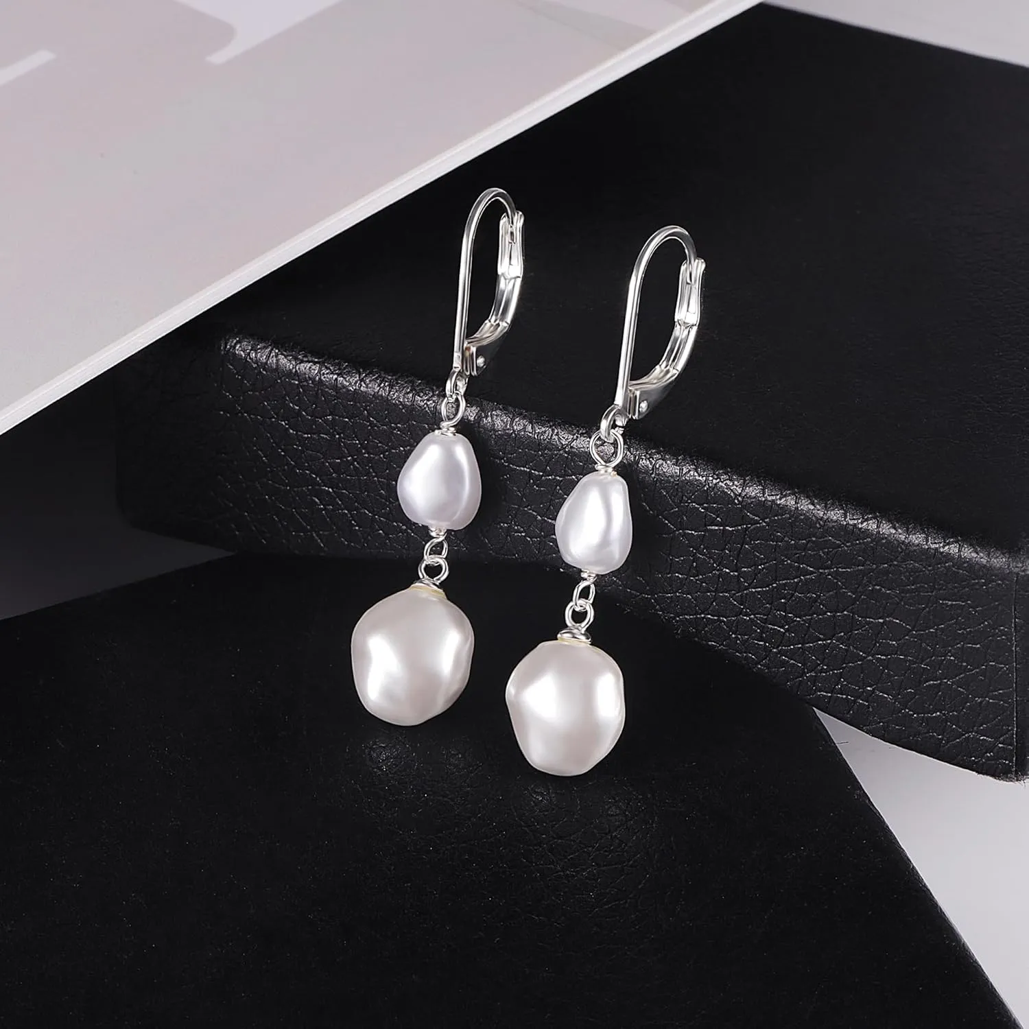 14K Gold Pearl Dangle Earrings for Women925 Sterling Silver Double Pearl Drop EarringsLeverback Irregular Pearl Hypoallergenic Earrings