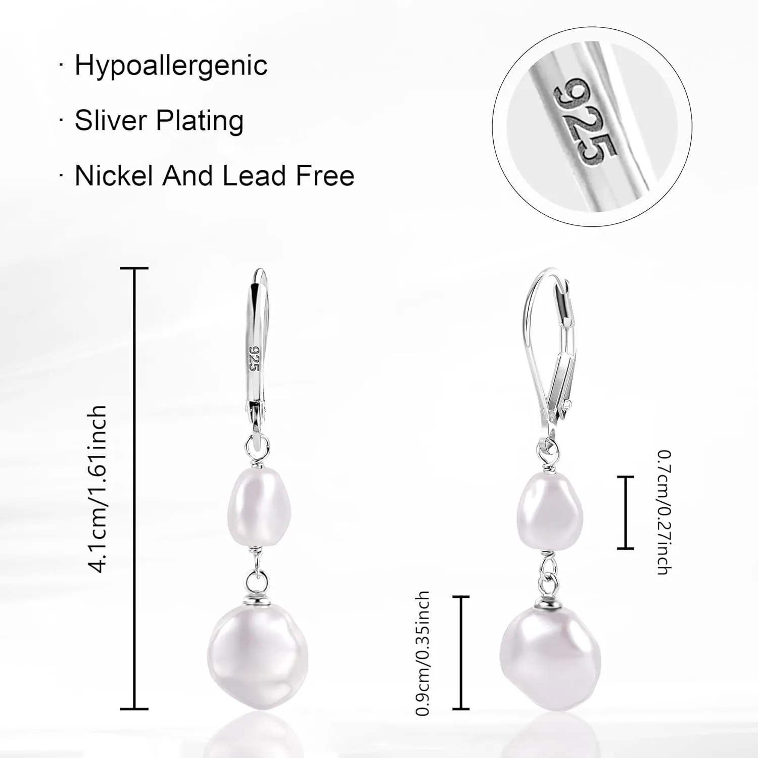 14K Gold Pearl Dangle Earrings for Women925 Sterling Silver Double Pearl Drop EarringsLeverback Irregular Pearl Hypoallergenic Earrings