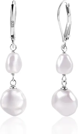 14K Gold Pearl Dangle Earrings for Women925 Sterling Silver Double Pearl Drop EarringsLeverback Irregular Pearl Hypoallergenic Earrings