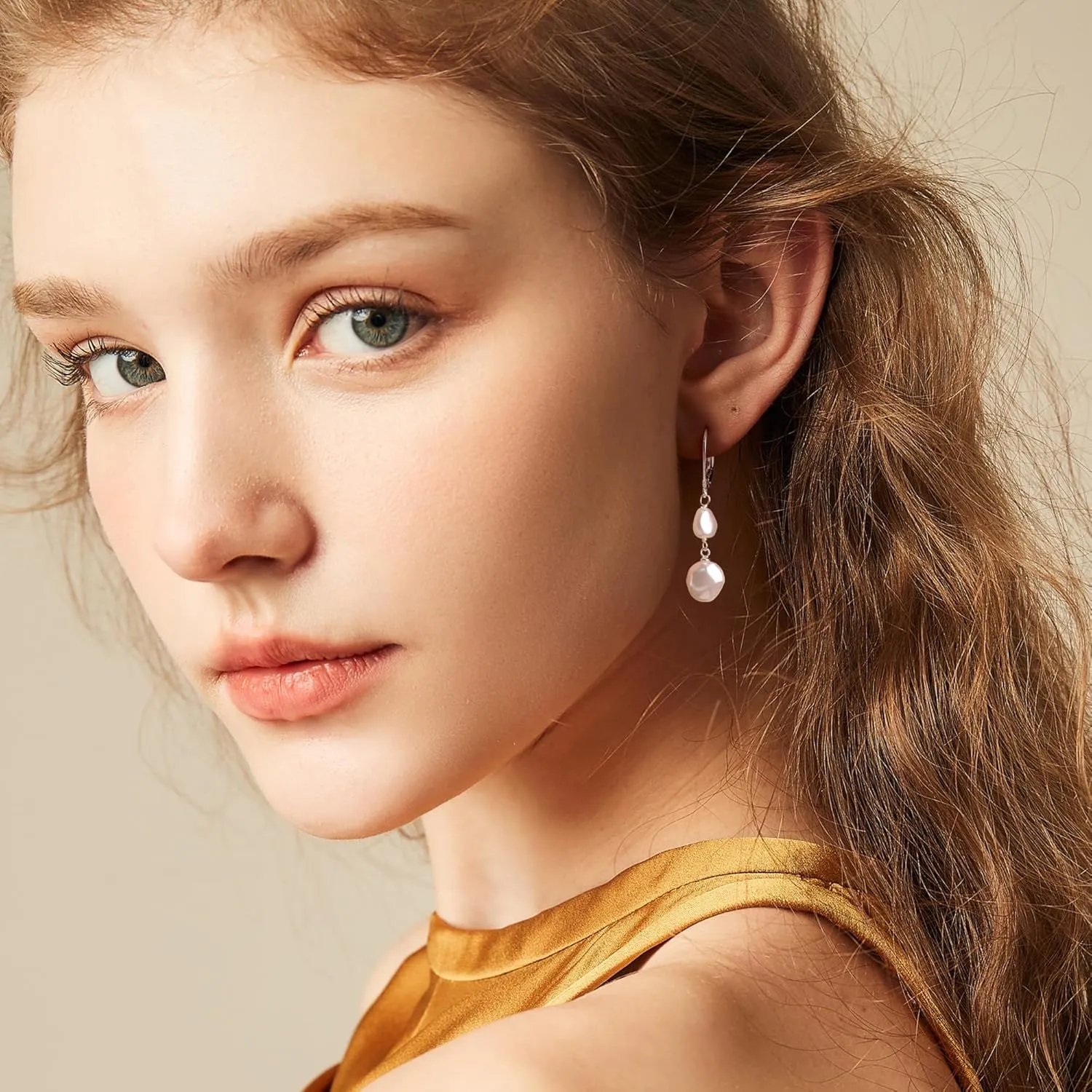 14K Gold Pearl Dangle Earrings for Women925 Sterling Silver Double Pearl Drop EarringsLeverback Irregular Pearl Hypoallergenic Earrings