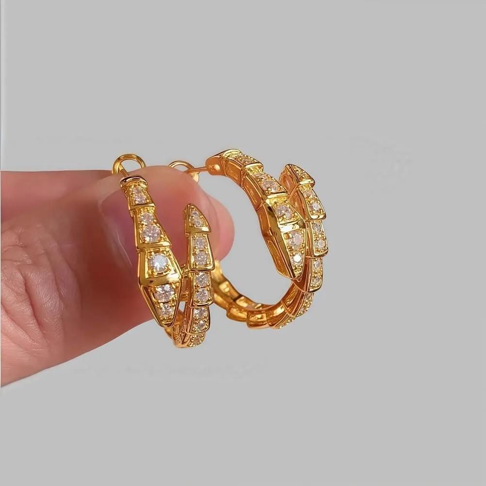 14K Gold Plated Snake Hoop Earrings with Green Crystal Eyes, Cobra Design Huggie Hoops, Vintage Style Jewelry Collection