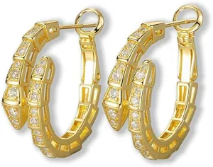 14K Gold Plated Snake Hoop Earrings with Green Crystal Eyes, Cobra Design Huggie Hoops, Vintage Style Jewelry Collection