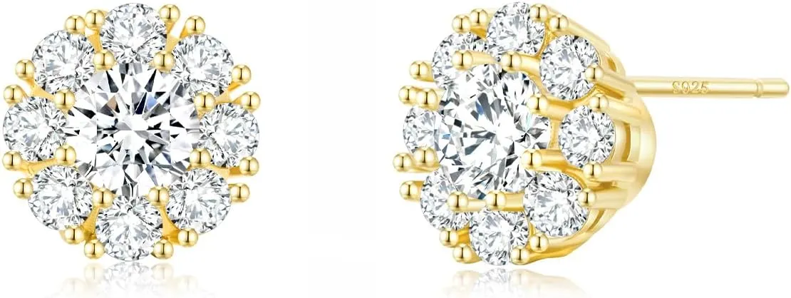 14K Gold Plated Spinner Stud Earrings 925 Sterling Silver Post Cubic Zirconia Stud Earrings CZ Stud Cute for Women
