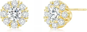 14K Gold Plated Spinner Stud Earrings 925 Sterling Silver Post Cubic Zirconia Stud Earrings CZ Stud Cute for Women