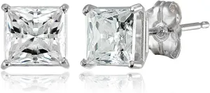 14K Gold Princess-cut Prong-set Stud Earrings set with AAA Cubic Zirconia Zirconia