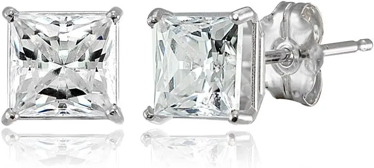 14K Gold Princess-cut Prong-set Stud Earrings set with AAA Cubic Zirconia Zirconia