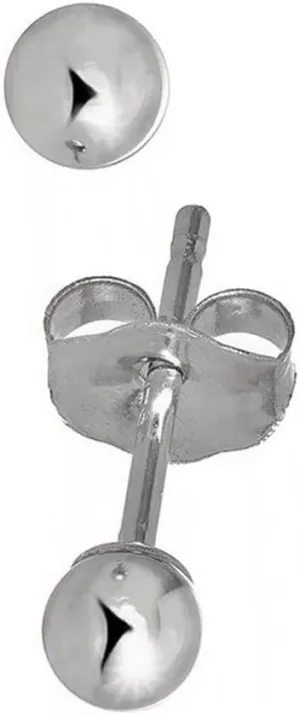 14k Real White Gold Stud Ball Earrings W/Gold Friction Backs - 3 mm