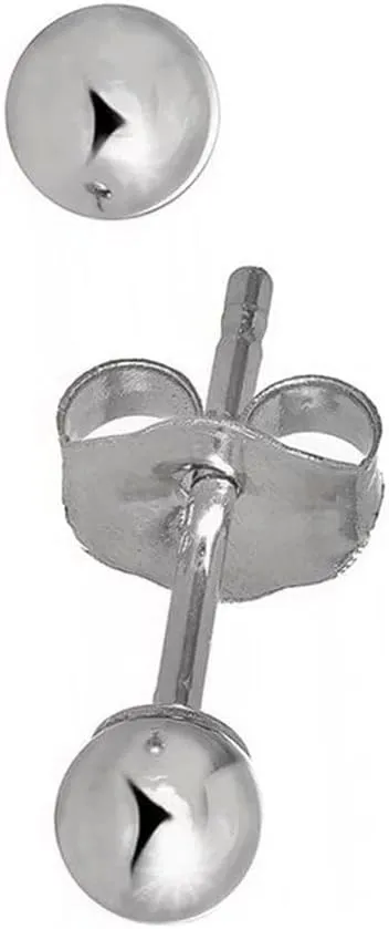 14k Real White Gold Stud Ball Earrings W/Gold Friction Backs - 3 mm