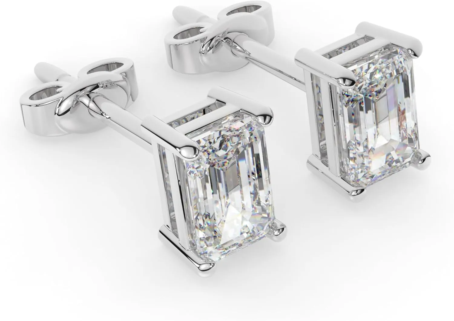 14K Solid Gold Lab Grown Moissanite Emerald Cut Solitaire Stud Earrings | 1.5 or 4.0 CTW | Screw Back or Push Back Posts | Made in USA | By Adora Fine Jewelry