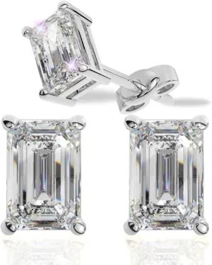 14K Solid Gold Lab Grown Moissanite Emerald Cut Solitaire Stud Earrings | 1.5 or 4.0 CTW | Screw Back or Push Back Posts | Made in USA | By Adora Fine Jewelry