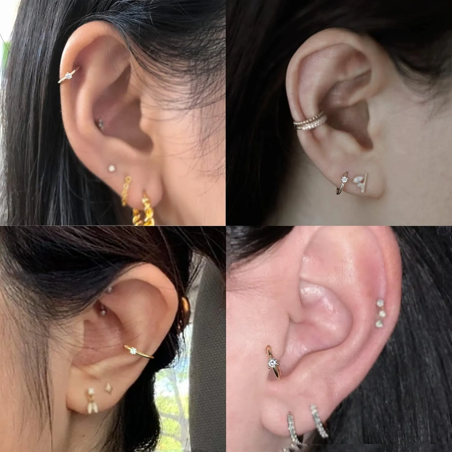 14K Solid Gold REAL Diamond Hoop Earring - Natural Diamond Cartilage Helix Tragus Conch Rook Snug - Body Hoop Clicker Ear Piercing - 18 Gauge Women's Piercing Jewelry