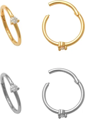 14K Solid Gold REAL Diamond Hoop Earring - Natural Diamond Cartilage Helix Tragus Conch Rook Snug - Body Hoop Clicker Ear Piercing - 18 Gauge Women's Piercing Jewelry